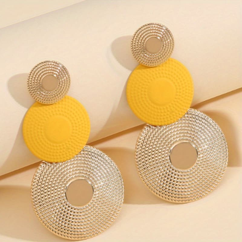 TEMU European And American Minimalist Style Round Dot Water Wave Pattern Geometric Earrings