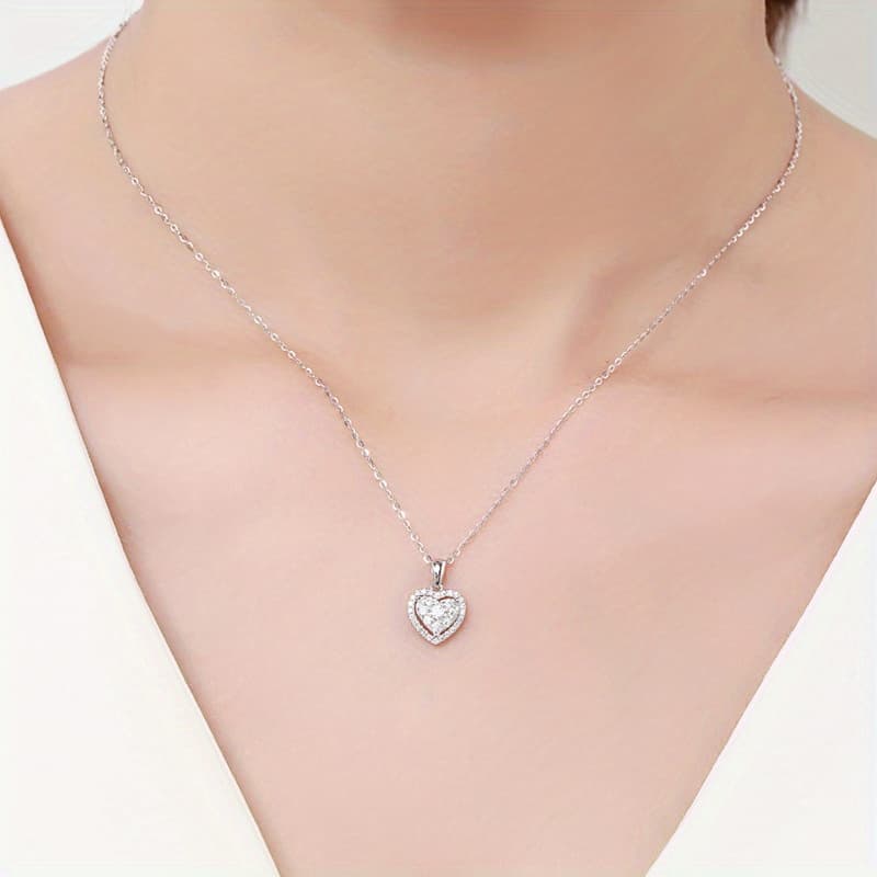 TEMU Romantic Bridal Wedding Zirconia Clavicle Necklace Heart Pendant Necklace For Women Anniversary Gift