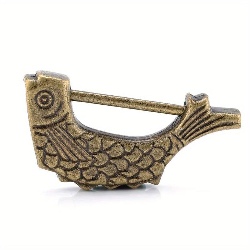 TEMU 1pc 60*30mm Vintage Chinese Padlock Retro Lock Alloy Jewelry Box Fish Pattern Lock Home Decor