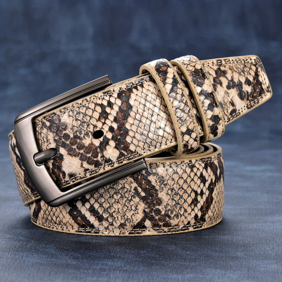 TEMU Men Khaki Pattern Pin Belt