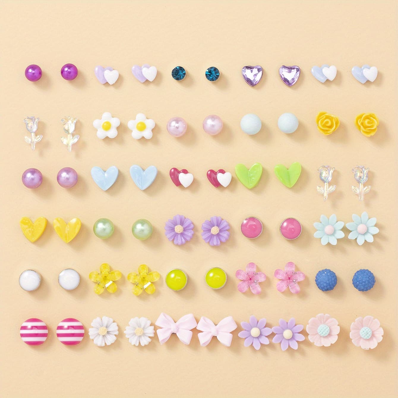 TEMU 30 Pairs And Flower Simple Stud Earrings Set | Cute And , Resin And Glass Mosaic, Alloy Ear Needles, Suitable For Daily And Occasions