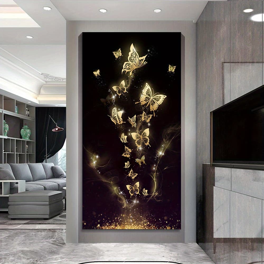 TEMU 1pc Elegant Golden Canvas Art Print - Abstract Oil Painting, Vertical Animal Theme For Room Wall Decor