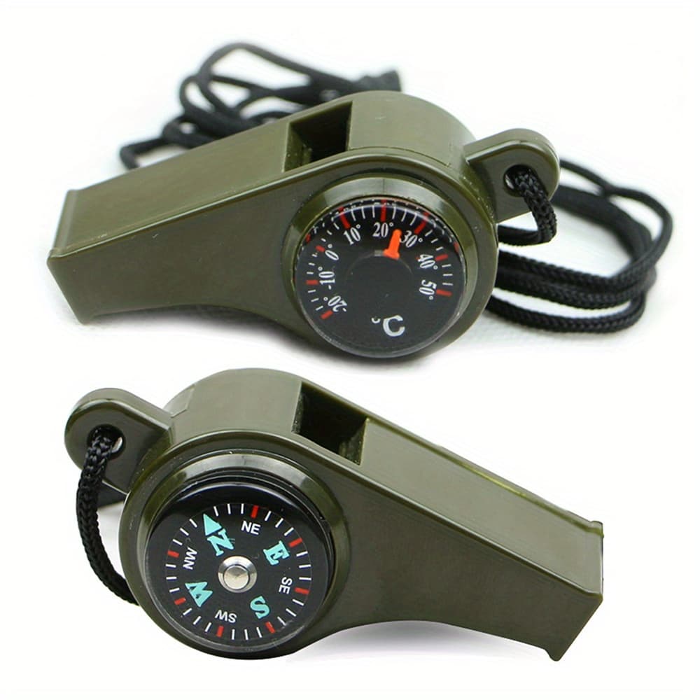 TEMU 1pc 3-in-1 Emergency Survival Whistle With Compass Thermometer For Camping Hiking Outdoor Tools, Referee Cheerleading Whistle