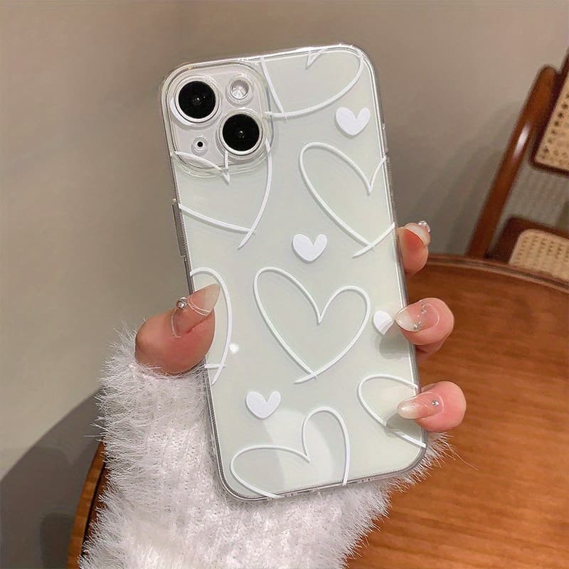 TEMU Phone Case: Suitable For Transparent White Heart Drop-proof Phone Case
