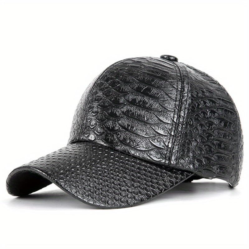 TEMU High-quality Leather Baseball With Crocodile Pattern Pu Duckbill , Street Hip-hop Sun Hat