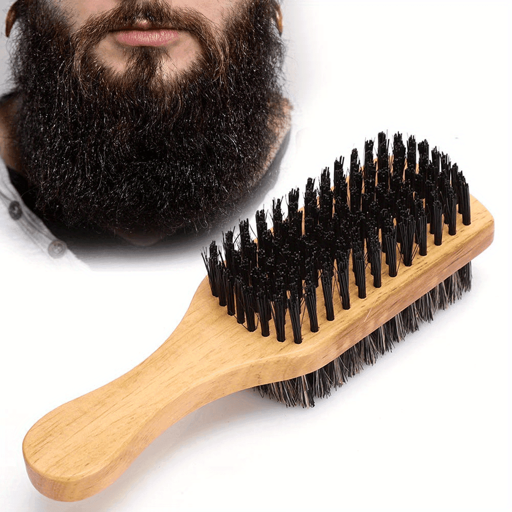 TEMU Bristle Beard Brush For Men, With Medium Hard Bristles To And Soften Your Facial Hair, Walnut Style Handle, Mens Beard Brush