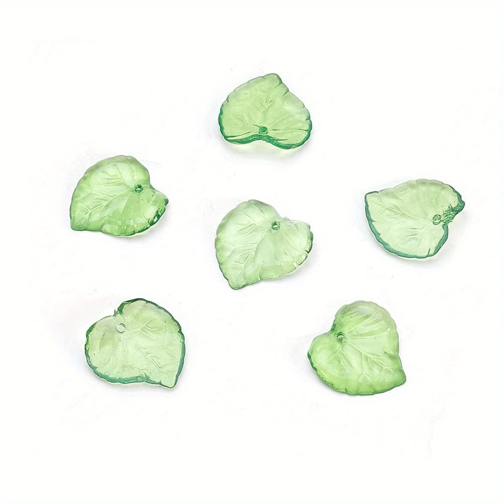 TEMU 100 Pcs Transparent Green Acrylic Leaf Pendant Loose Beads For Making Earrings Bracelet Necklaces