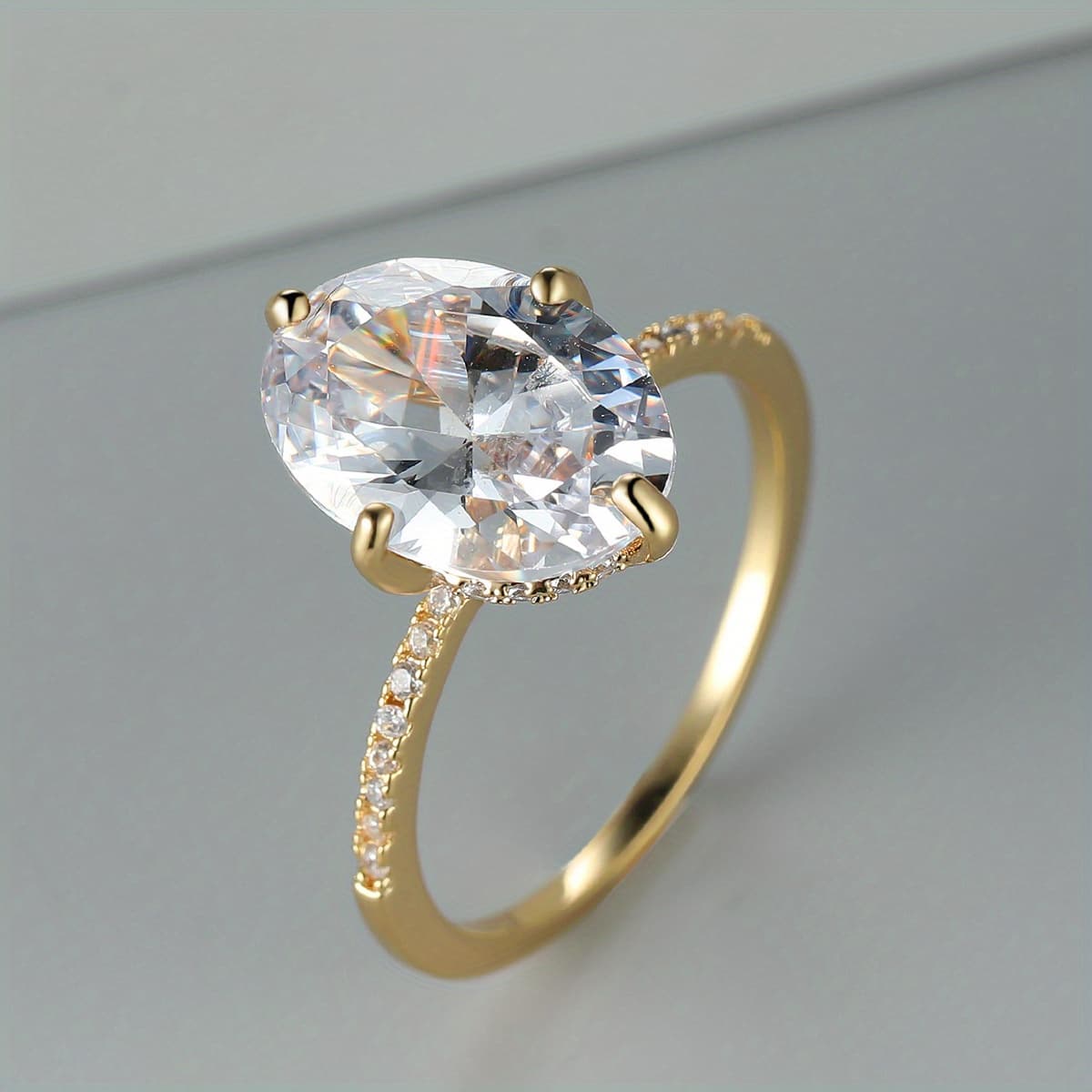 TEMU Elegant Luxury Oval White Cubic Zirconia Ring - Sparkling & Simple, Casual Attire Or Gifting