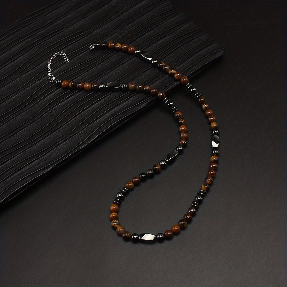 TEMU 6mm Natural 's Eye Round Bead Black Gallstone Four-sided Beads Men's Necklace Beaded Jewelry