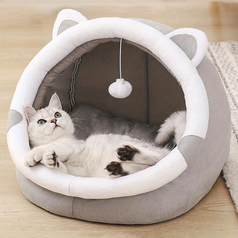 TEMU Memory Foam Cat Cave Bed With Cozy Entrance Tunnel & Den - Warm Durable Nylon Kitten House, Cushioned Bedding For Cats - Perfect Christmas Gift For Kittens & Cats