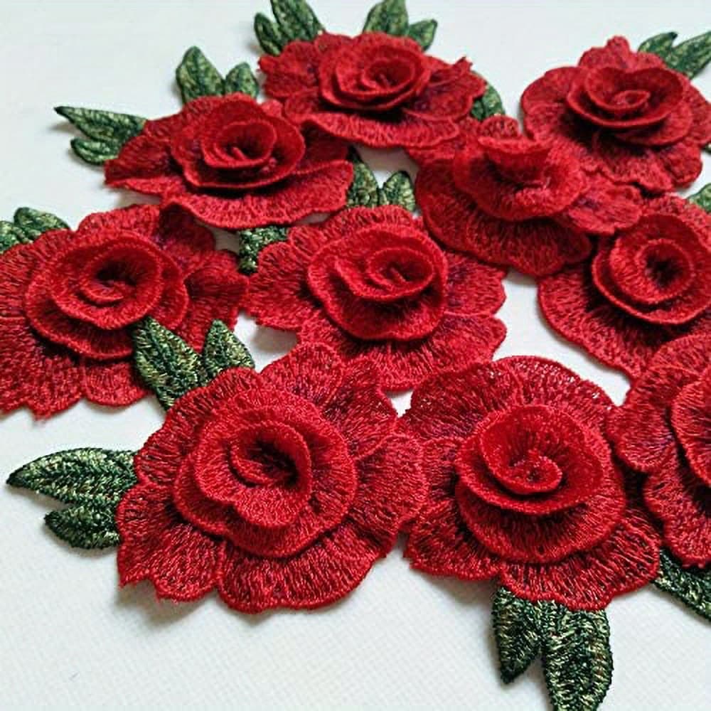 TEMU 5pcs Water Soluble Embroidered Applique Cloth Stickers, Rose Pattern Thick Three-dimensional Flowers Patches For Jackets, Sew On Patches For Clothing Backpacks Jeans T-shirt