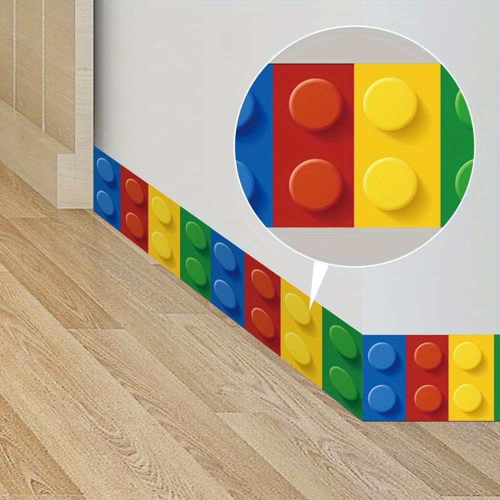 TEMU 2d Flat 1pc Building Block Wall Border Sticker 3.94x78.74in - Removable & Reusable Decor, Waterproof Self-adhesive Trim
