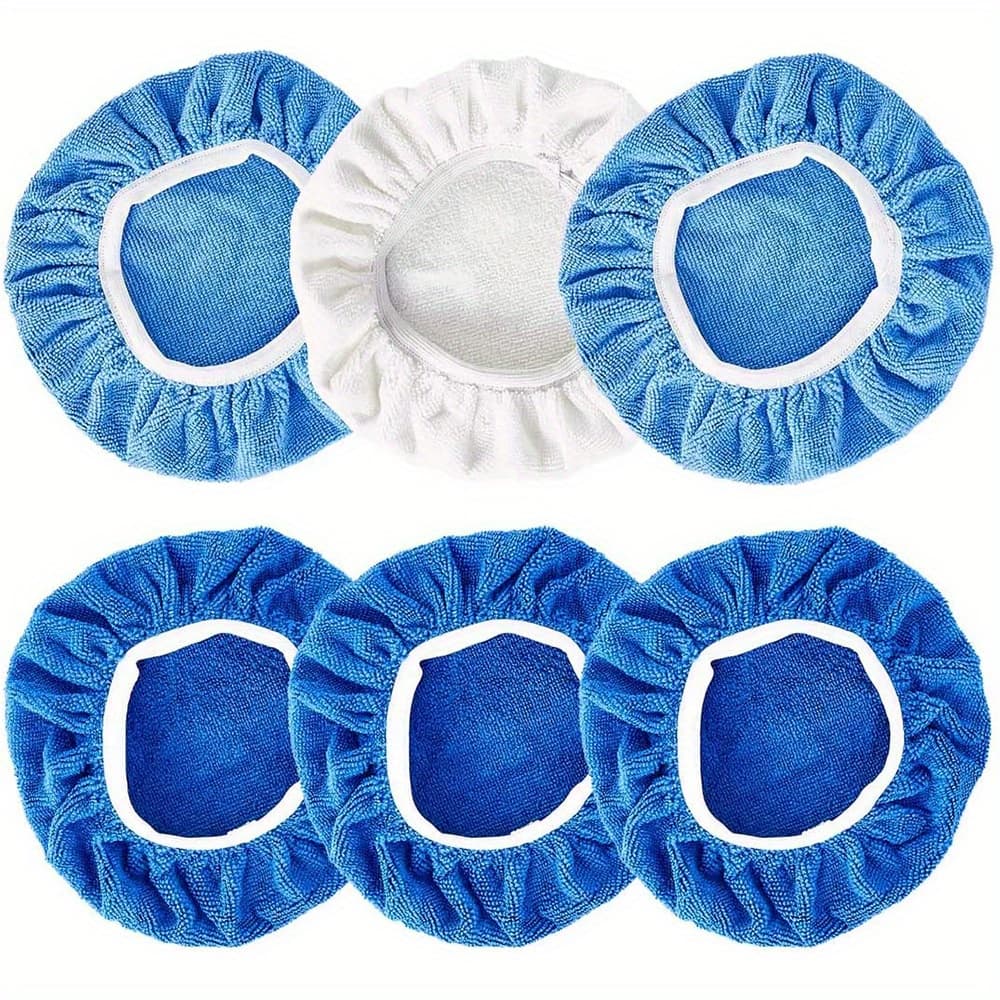TEMU Set Of 6 Microfiber Polishing Bonnet Pads For Car Buffers, Including Covers For Waxing And Polishing