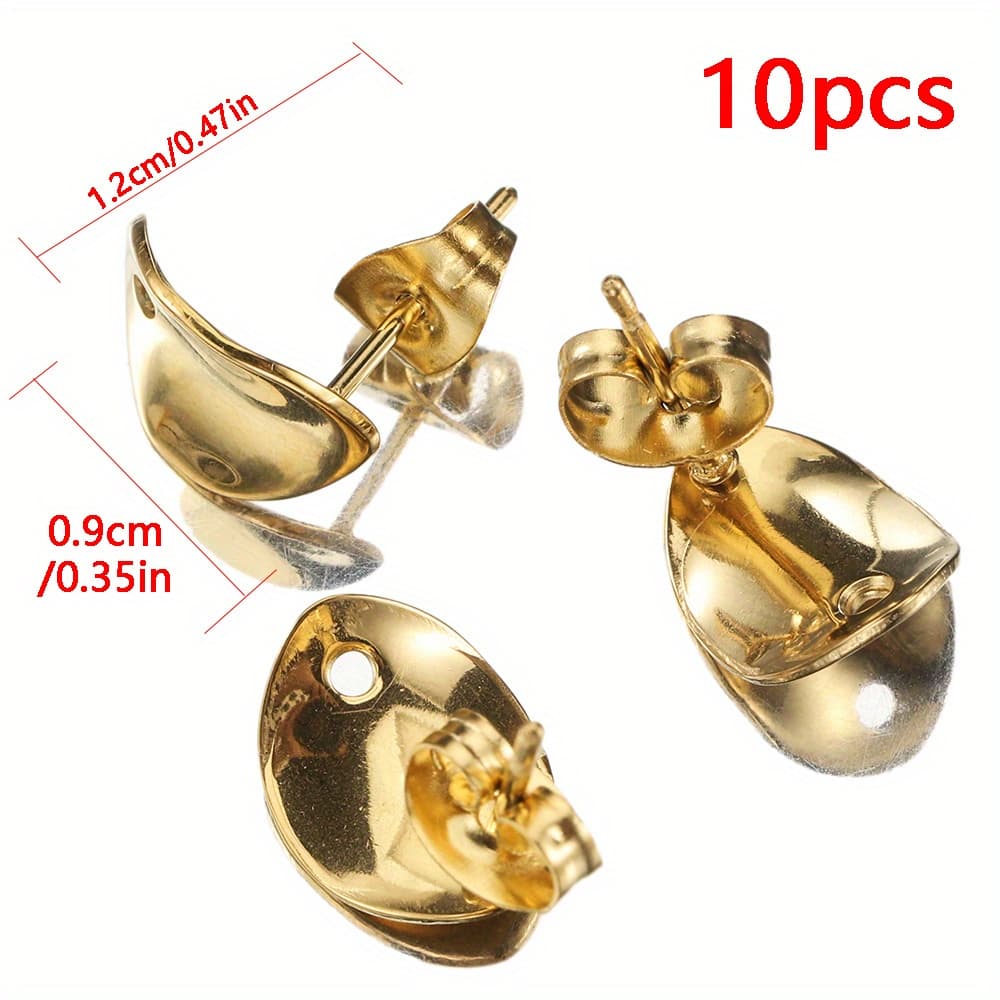 TEMU 10pcs Golden 304 Stainless Steel Stud Earring Base Curved Ear Post With Earring Backs Setting For Making Dangle Earrings