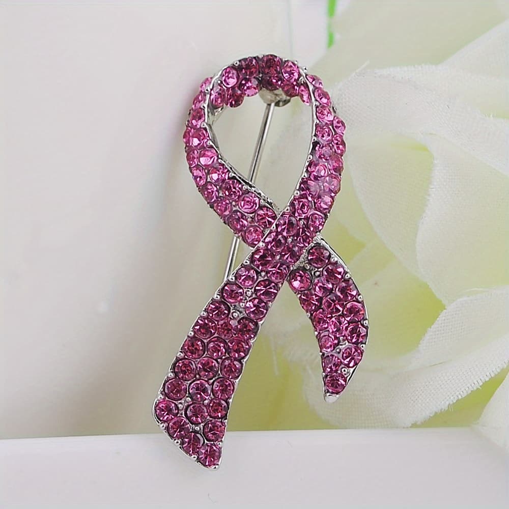 TEMU Alloy Brooch Inlaid Shiny Awareness Ribbon Brooch Pin Jewelry Decoration For Women