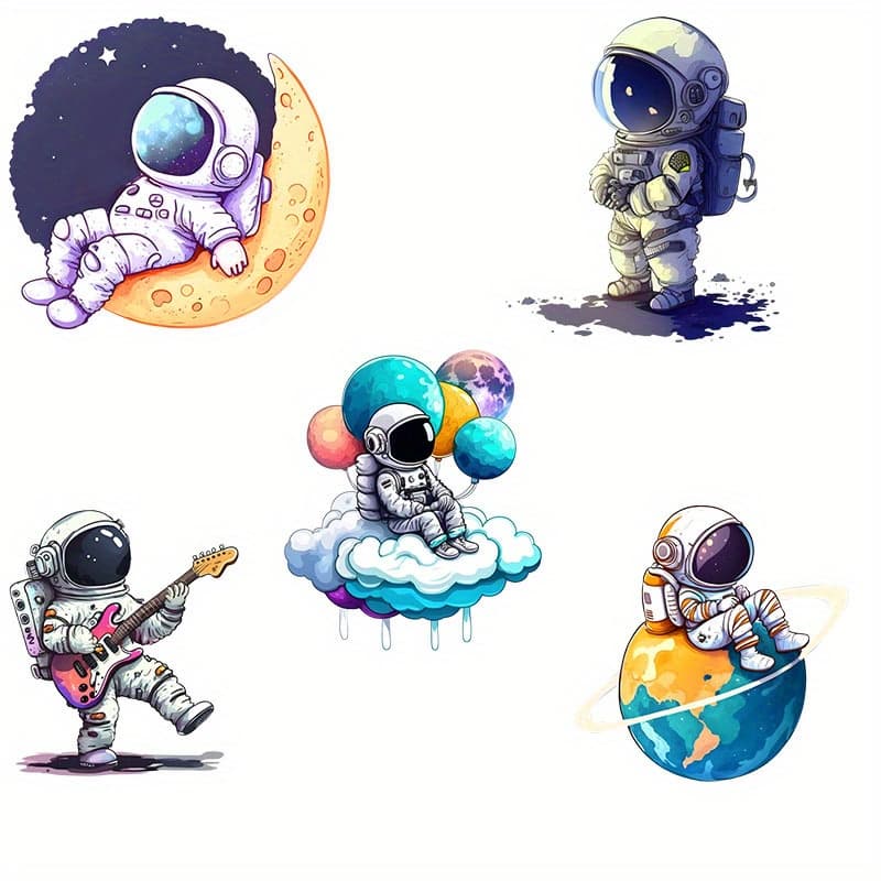TEMU 5pcs Astronaut Theme Heat Transfer Decals Iron-on Patches Stickers For Clothing Printing Diy Crafts Ornaments