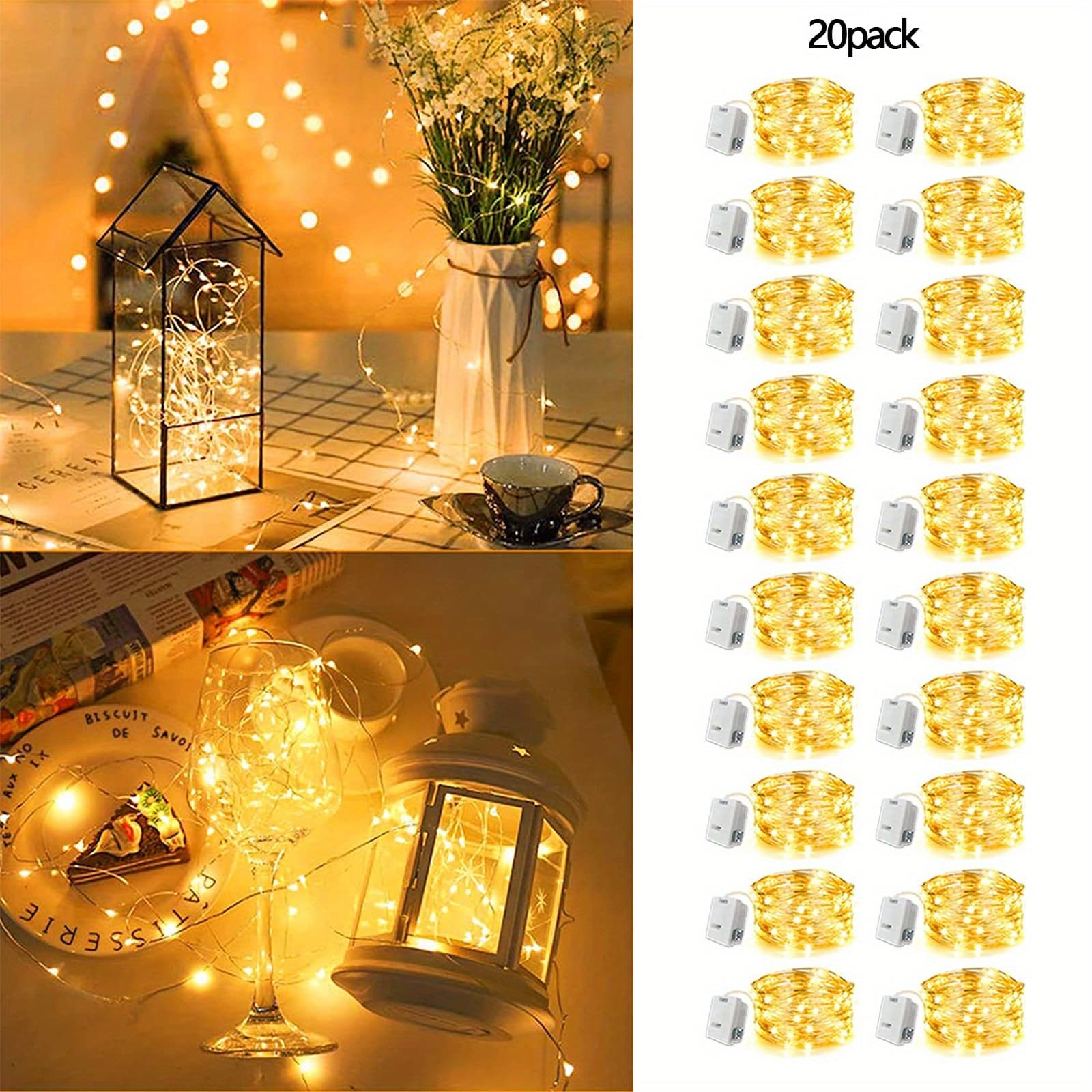TEMU Set Of 20 Tale String Lights - Long With 20 Led Mini Bulbs, With Silver Wire, Ideal For Weddings, Celebrations, Festive Occasions, And !