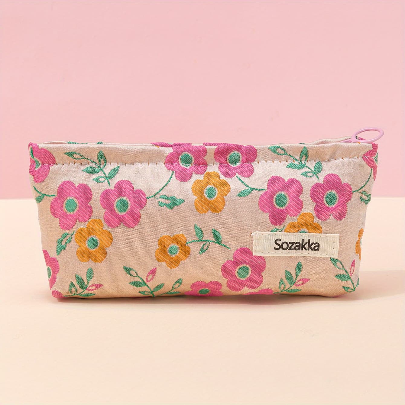 TEMU Pink Flower Makeup Bag - Roomy Travel Toiletry Organizer With Waterproof Zipper - Perfect For Women