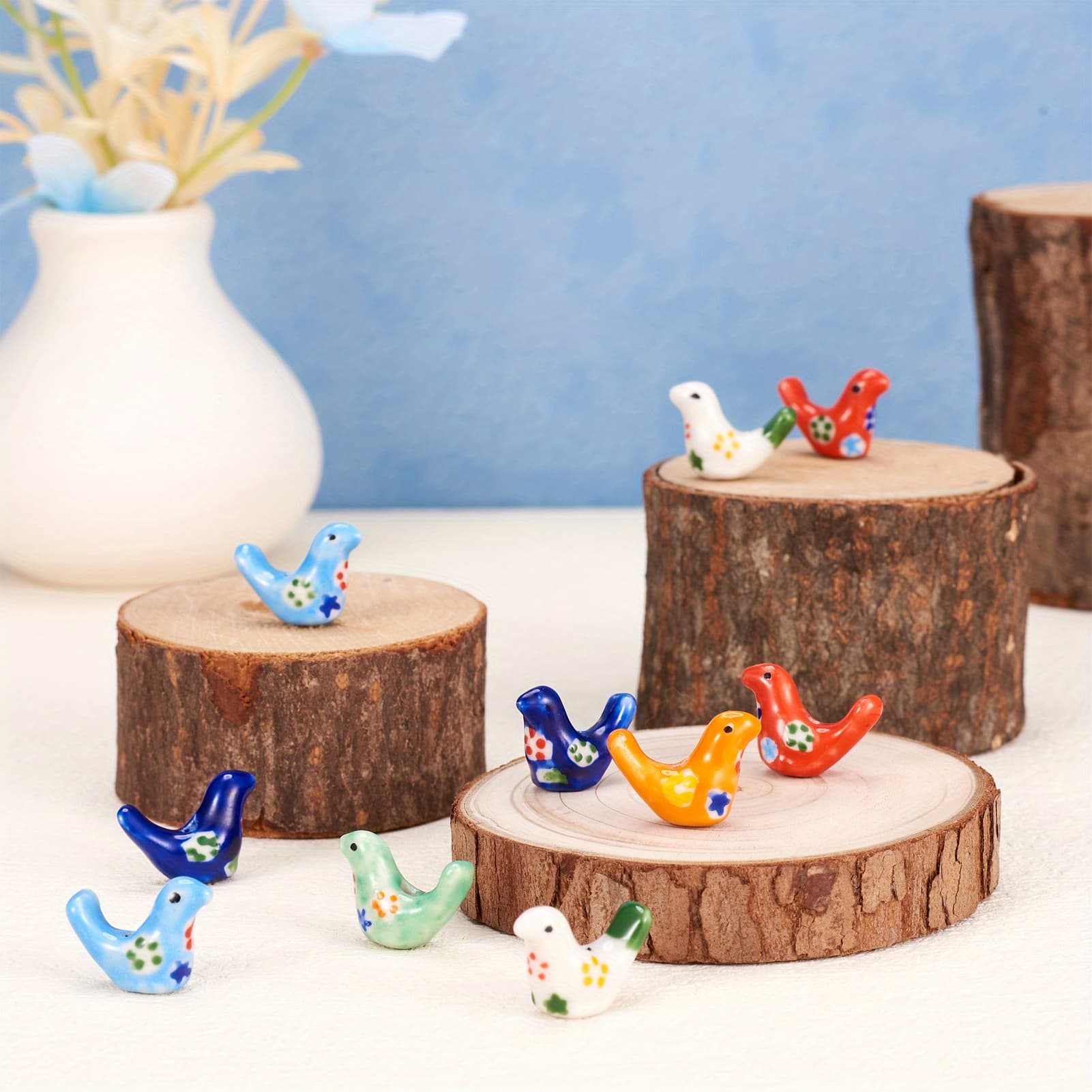 TEMU 10pcs Mixed Color Handmade Printed Porcelain Pigeon Beads Diy Necklace Bracelet Earrings Jewelry Accessories