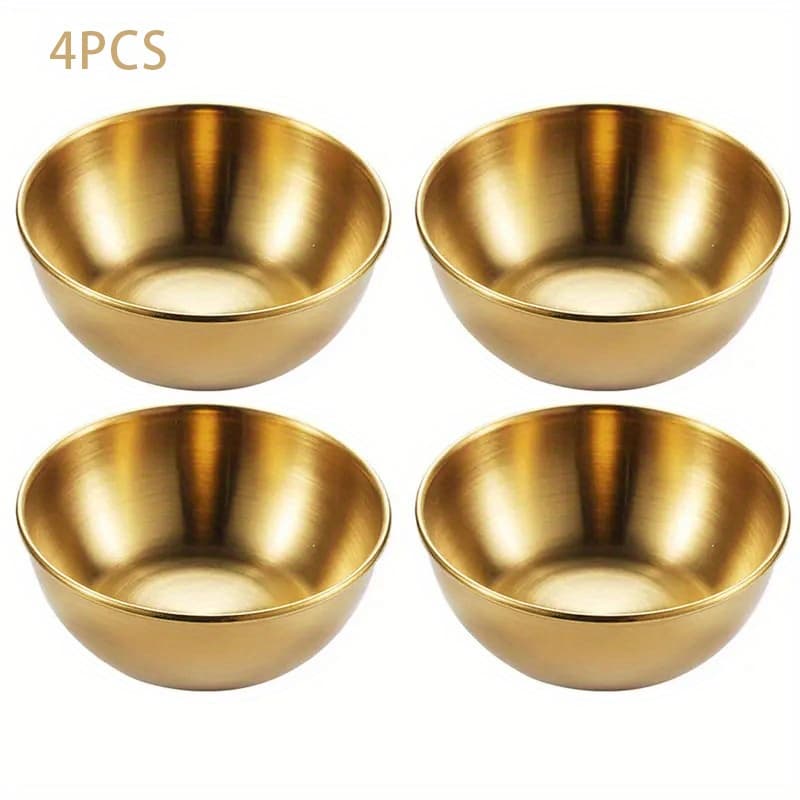TEMU 2/4pcs Stainless Steel Golden Seasoning Plate Set For Sushi, Fried , Ketchup, , Butter Dish, Steak Sauce Dish, Seasoning Vegetables, Cheese Sauce Bowl, Creative Ketchup Bowl Kitchen Supplies