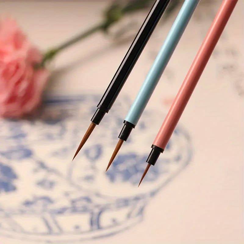 TEMU 3-piece Thin Color Hook Line Art Painting Brush Set - Perfect For Watercolor Painting