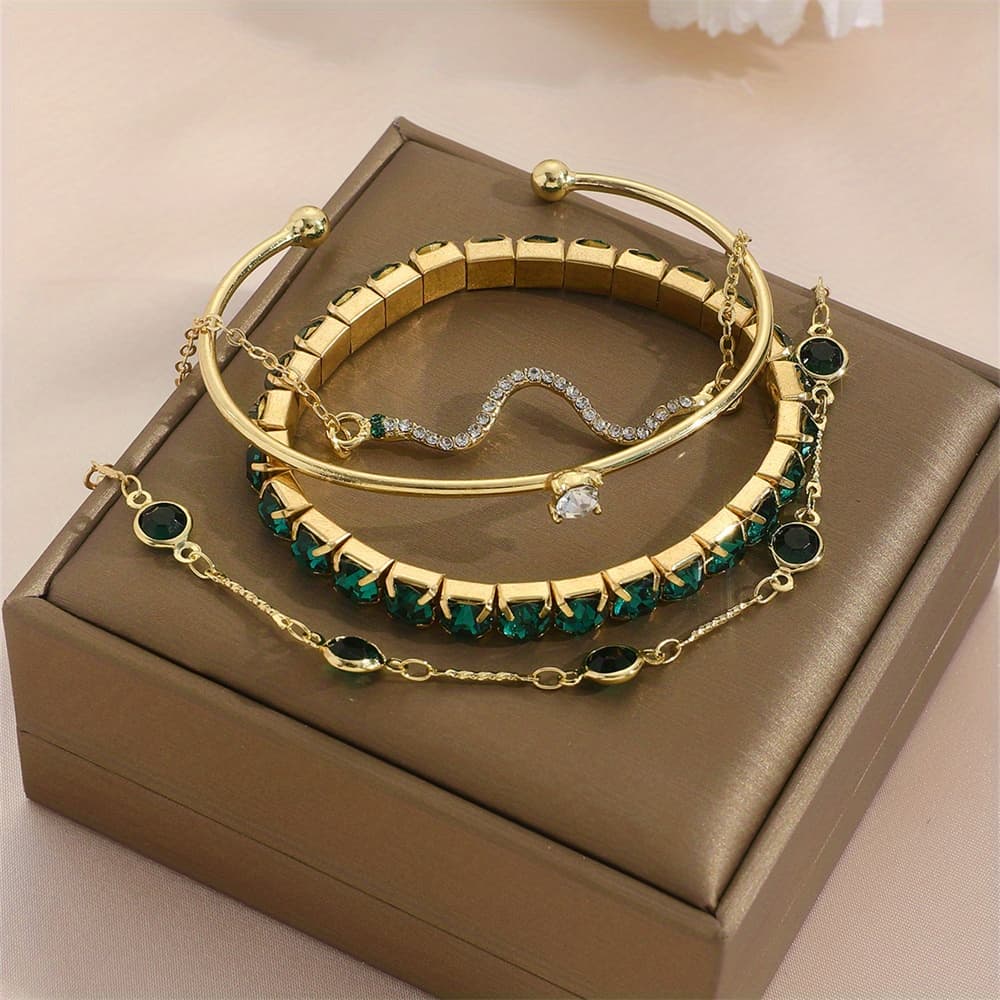 TEMU Set Of 4: Fashionable Vintage Elegant Snake-shaped Bracelet With Elastic Claw Chain And Open Bangle, Includes 4pcs