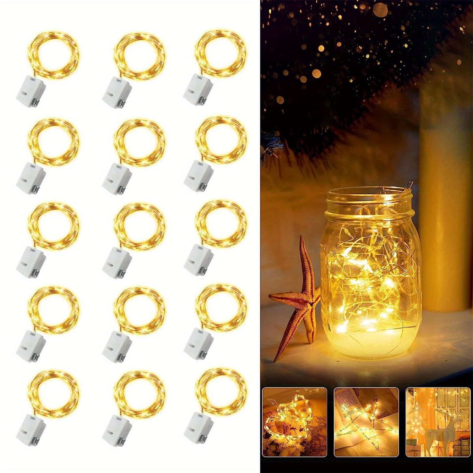 TEMU 15 Pack Battery Operated Fairy String Lights, 7ft 20 Led Mini Twinkle Firefly Starry Lights For Bedroom Wedding Party Holiday Christmas Decor