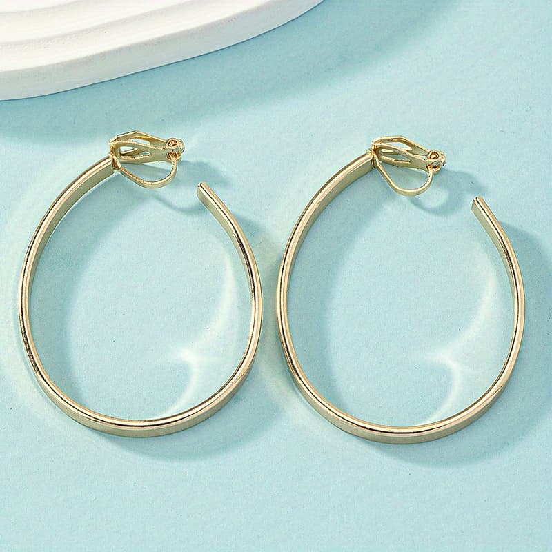 TEMU Dongdaemun Fashion Metallic Geometric Minimalist Circle Ear Hoop No Piercing Women's Korean Temperament Trendy Cold Style Ear Clip