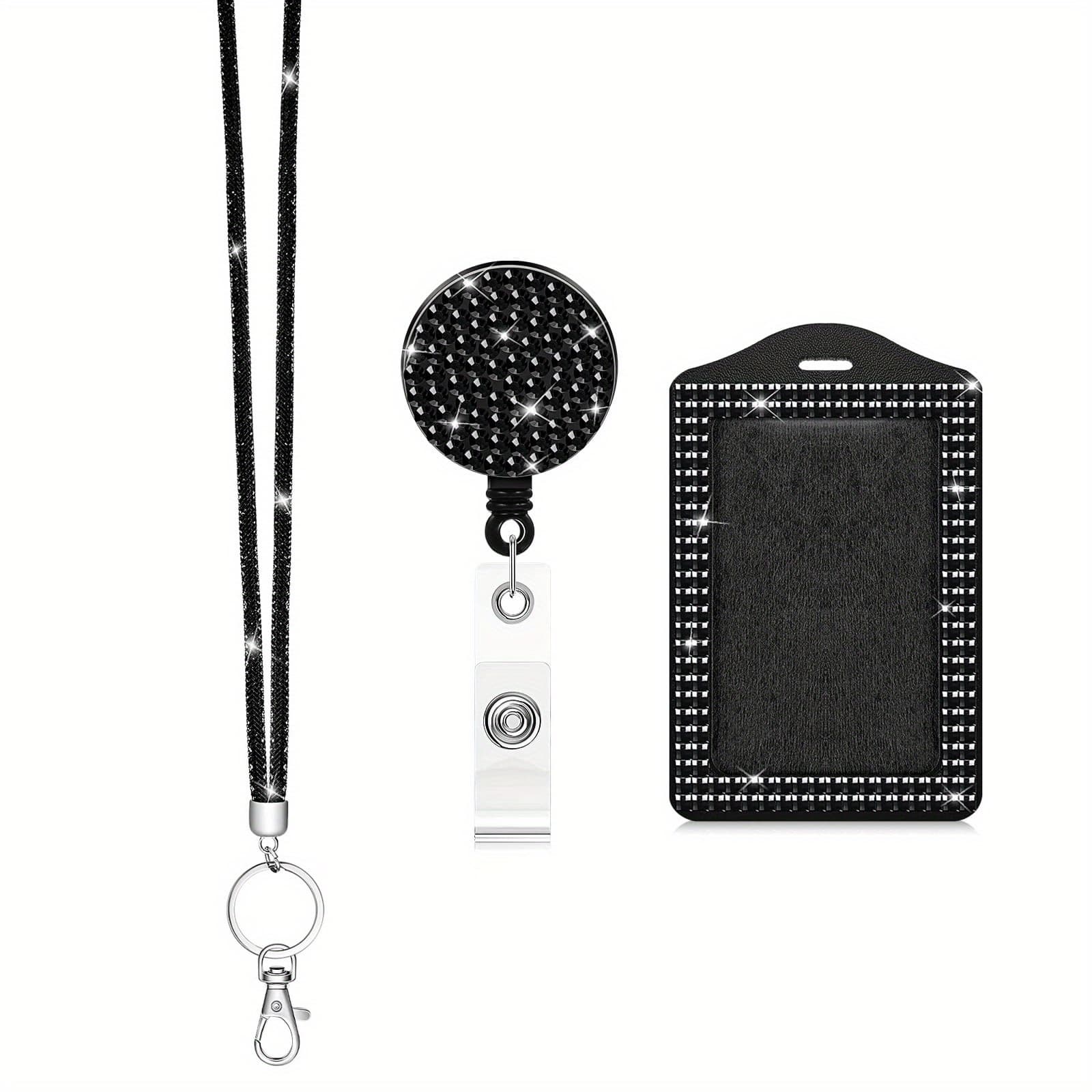 TEMU Rhinestone Bling Lanyard With Id Badge Holder Lanyard For Id Badge Diamond Crystal Id Card Holder Retractable Sparkly Lanyard With Metal Clasp Key Ring For Women