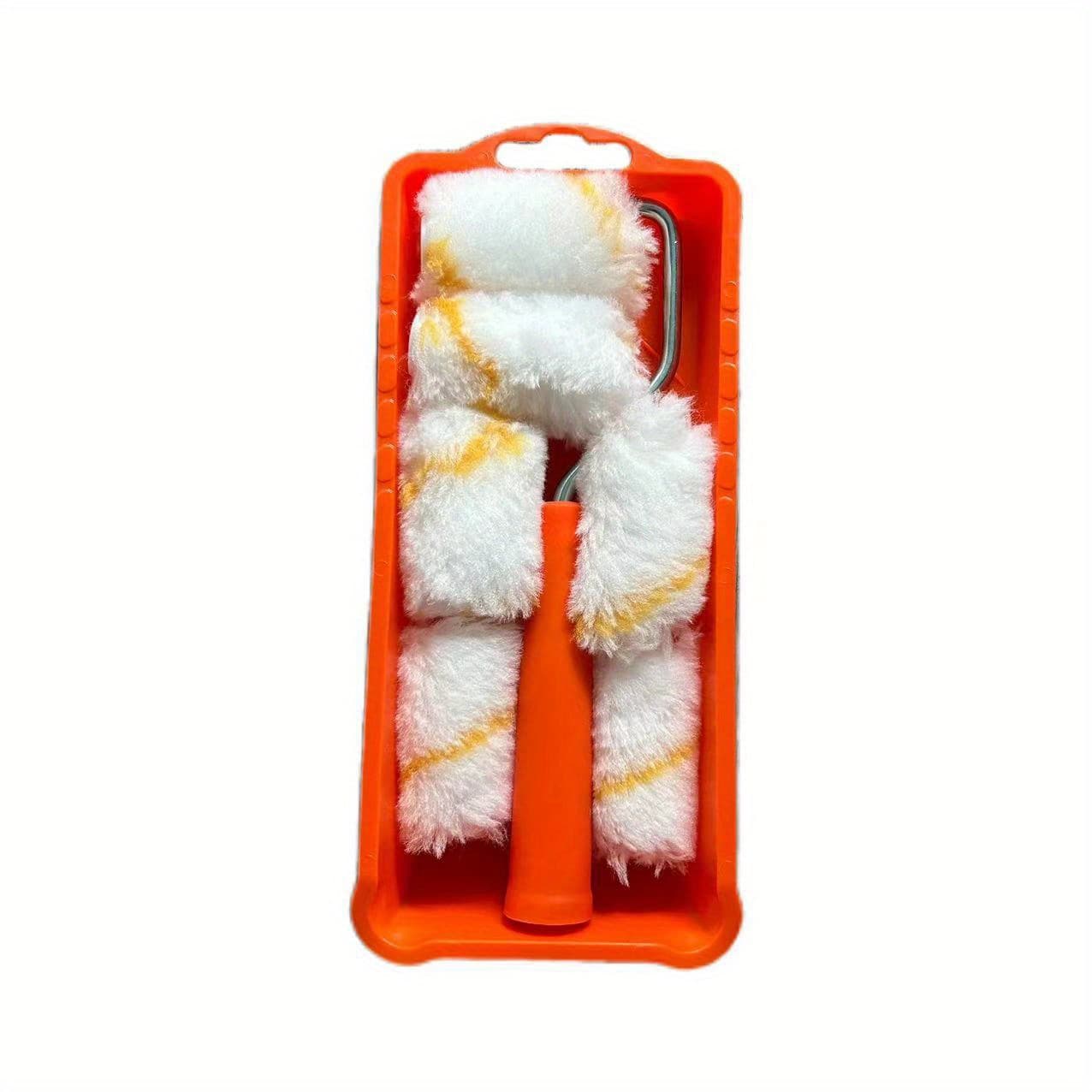 TEMU Diy 2 Inch White With Yellow Strip Paint Roller Kit, 6pcs Covers, Plastic Tray, Roller Frame