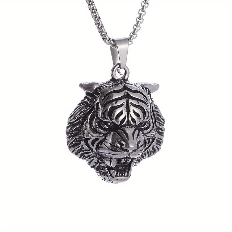TEMU 1pc Of Stylish 304 304 304 304 Stainless Head Necklace For Men, Vintage Non-fading Trendy Animal Pendant Necklace, Men's Jewelry