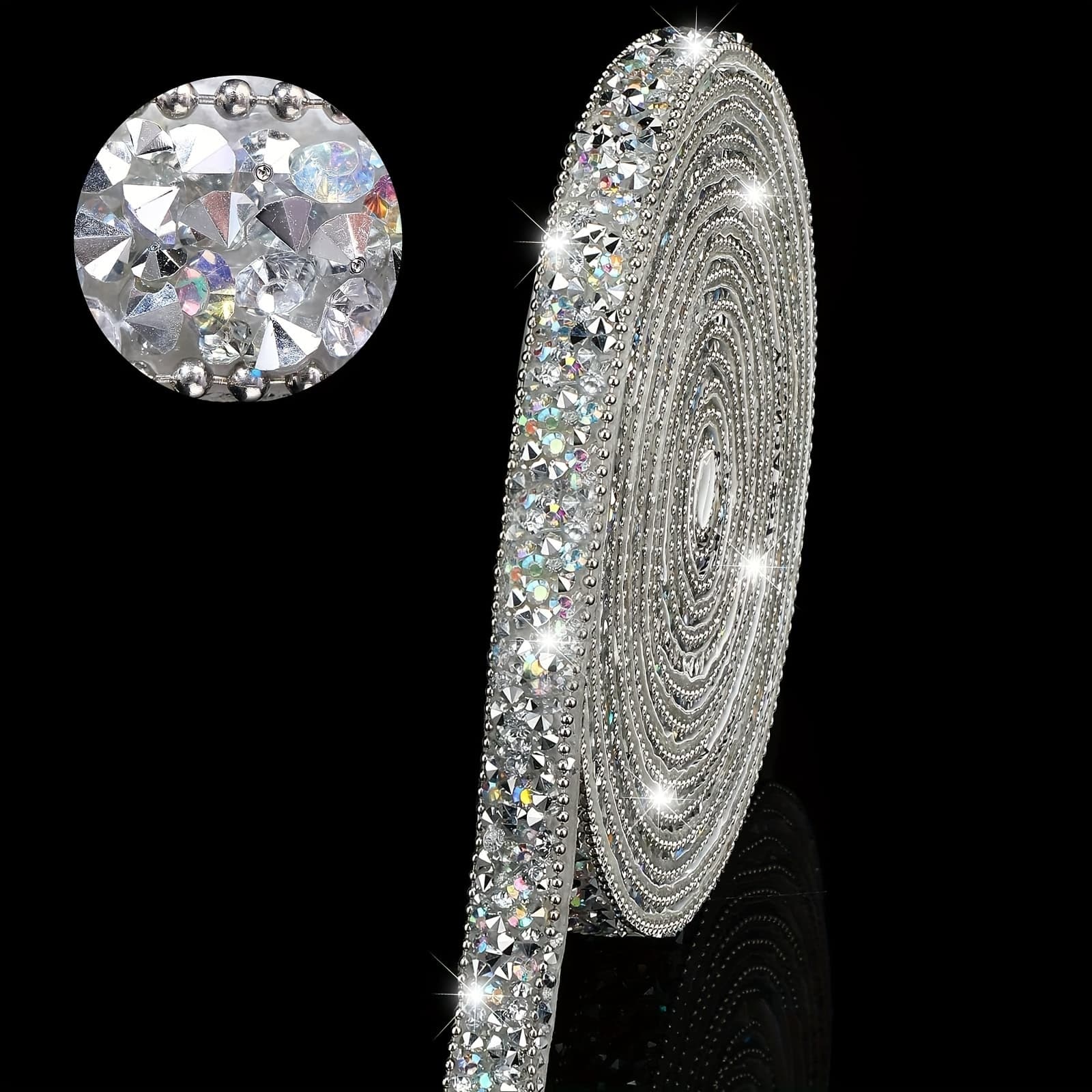 TEMU Resin Ribbons Self Adhesive Diamond Ribbon Roll Glitter Resin Diamond Ribbons Bling Ribbon For Diy Art Crafts (silvercolor, 0.4 Inch), Christmas, Halloween