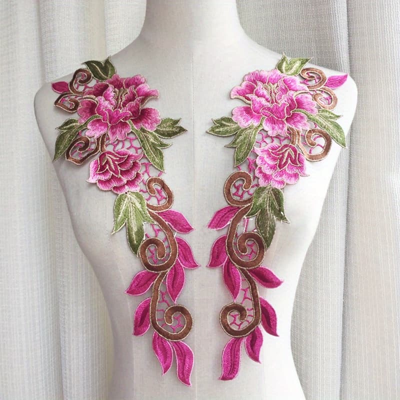 TEMU 1 Pair Of Pink Water-soluble Floral Hand-sewn Patches, Appliqué Embroidery Flowers