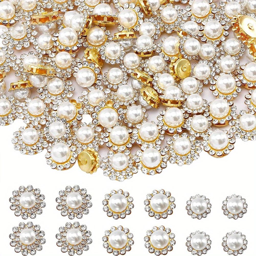 TEMU 150pcs 3styles Flower Claw Cup Rhinestones Flower Sew On Flatback Buttons Jewelry Flower Accessory For Jewelry Making Clothes Earring Wedding Decoration