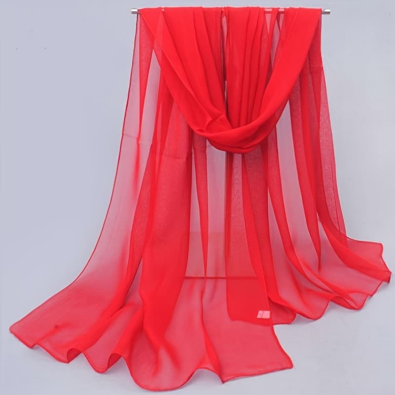 TEMU A Slim Chiffon Scarf, Solid Color Windproof Headscarf For Travel And Beach Towel Hair Accessory