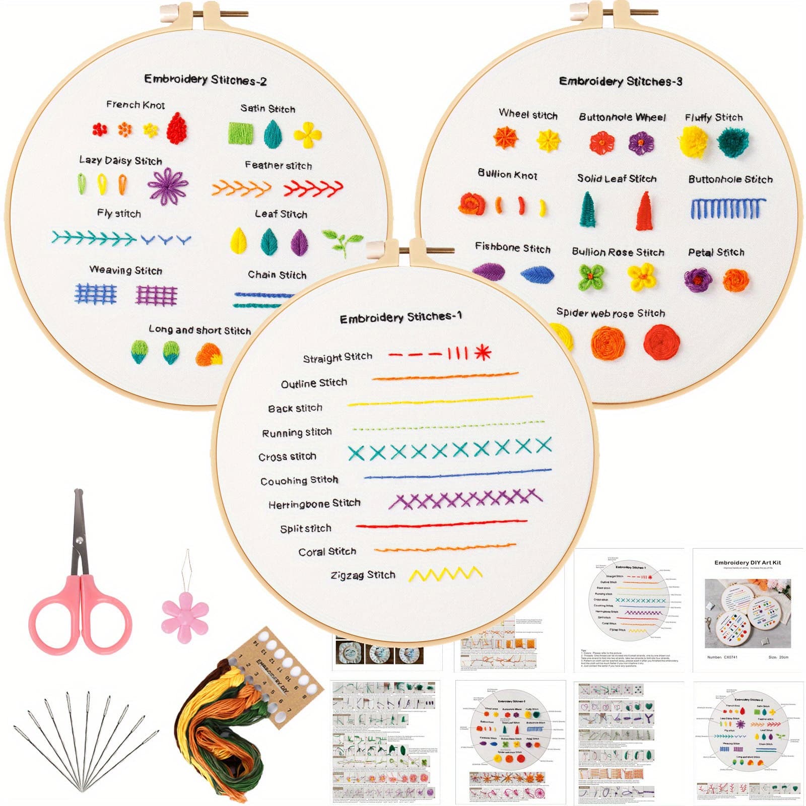 TEMU 1pack Embroidery Starter Kit For Adults, Include Embroidery Cloth And Embroidery Hoop, Thread Card, Needles And Instruction Etc.