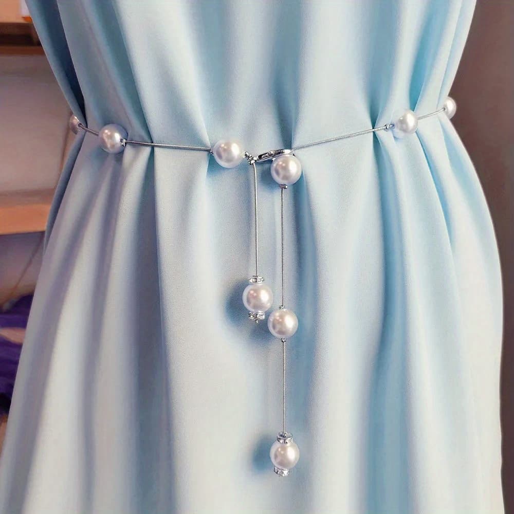 TEMU Thin Belt Women's Dress Waist Belt Summer Accessories Skirt Pearl Versatile Decorative Belt