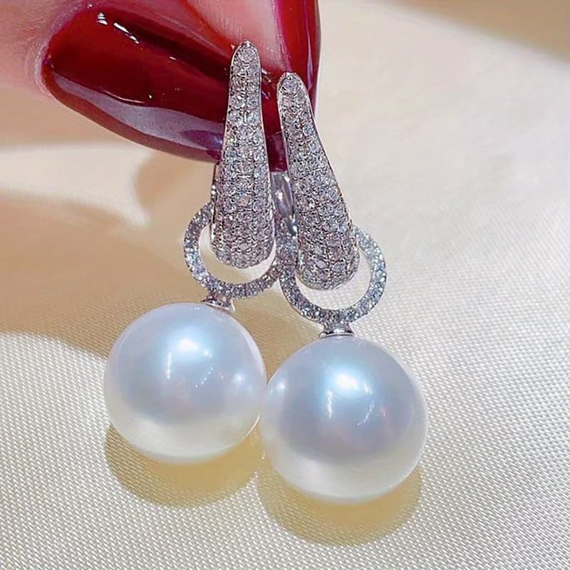 TEMU Luxury Lady Shiny Zirconia Jewelry Earrings Pearl Pendant Delicate Design Additions For Wedding Ceremony