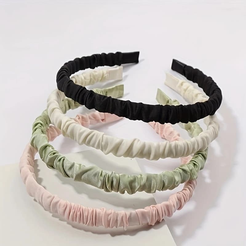 TEMU Set Of 4 Sweet Satin Pleated Headbands, Versatile And Simple, In Colorful Retro French Style, Face Washing And Hair Accessories.