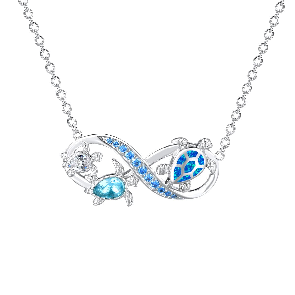 TEMU Blue Color Opal 3 Turtle Infinity Symbol Pendant Necklace Valentine's Day Party Holiday Gift