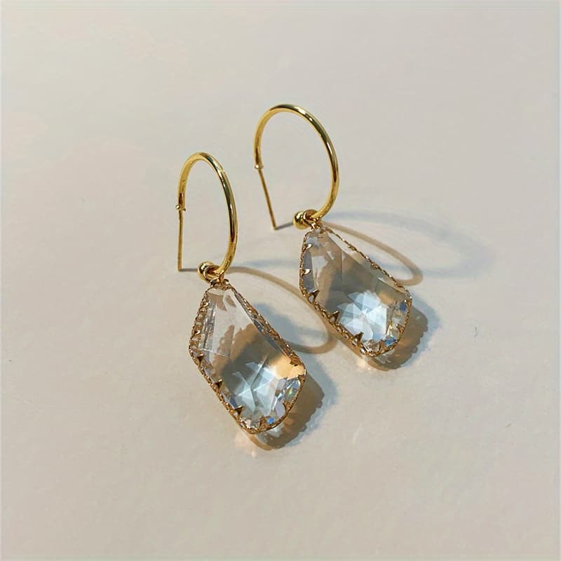 TEMU A309 - Square Glass Pendant Earrings, Exquisite And Versatile Accessory