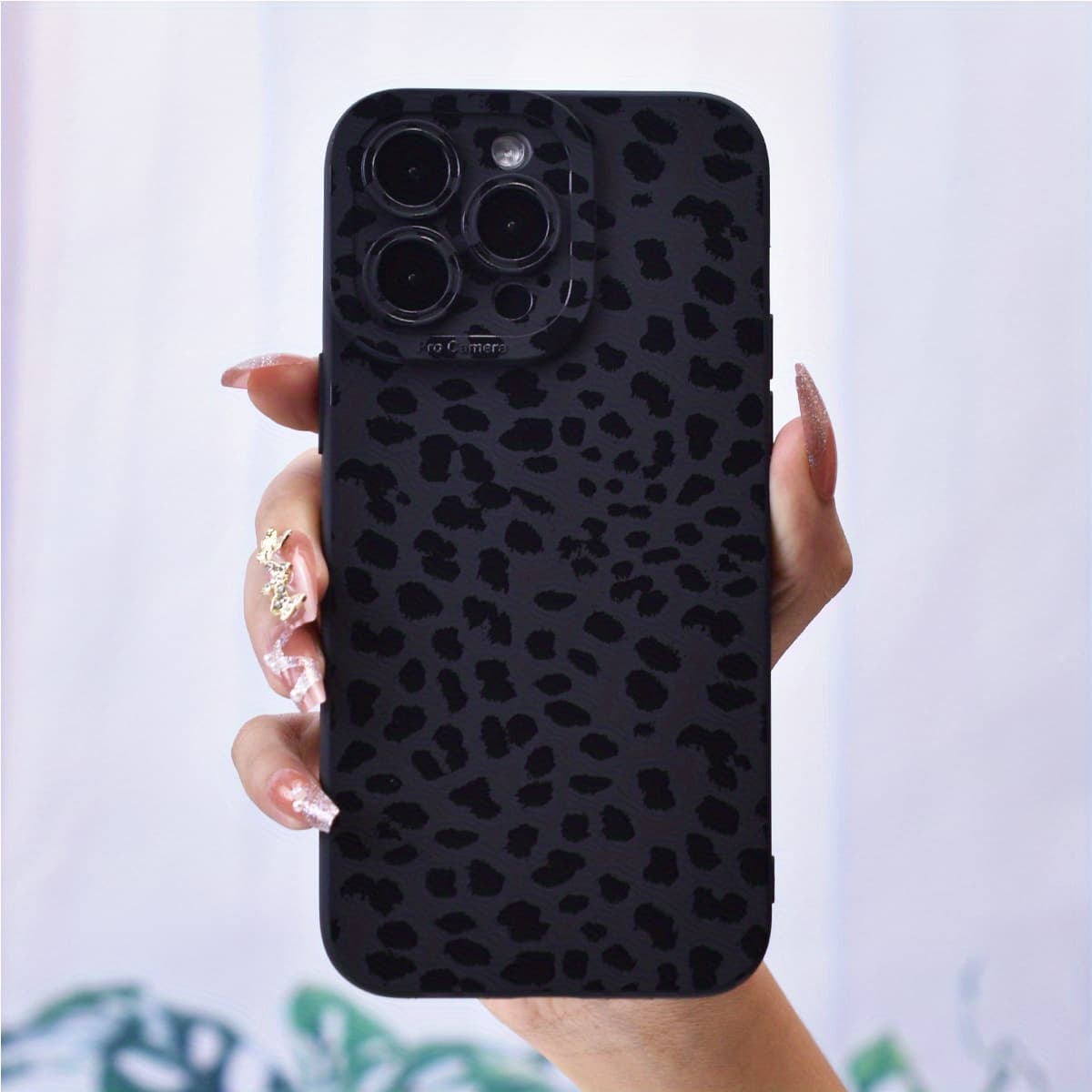TEMU 1pc Leopard Print Black Camera Lens Protects The Phone Case For Iphone 7 8 Se2/se3 7p/8p Xr 11 12 13 14 Pro Max Series Good Quality And Durable Case For Men And Women Nice Small Gift