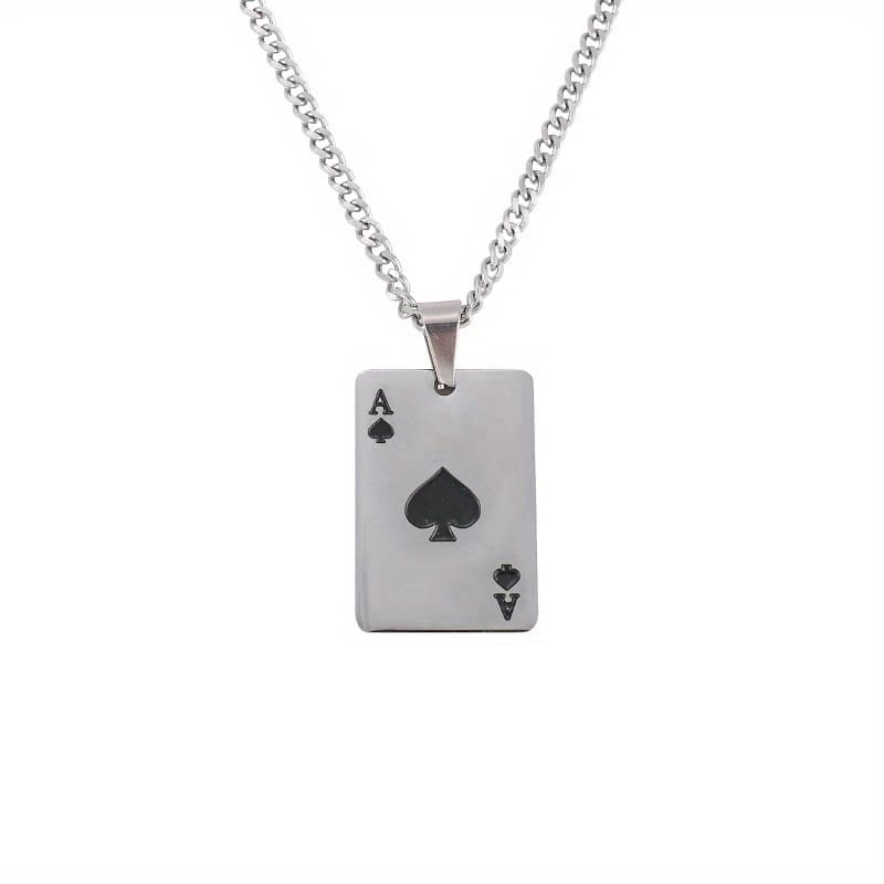 TEMU 1 Stylish Hip-hop Necklace, Creative 304 Stainless Steel Playing Card And Heart Pendant Necklace, Suitable For Men And Women, Couple's Accessory