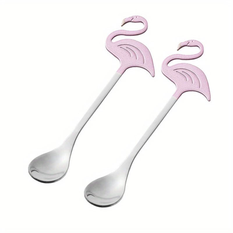 TEMU 2pcs Flamingo Spoons 5.1 Inch, Animal Spoon, Stainless Steel Dessert Coffee Stirring Spoon, Teaspoon, Tableware, Kitchen Accessories