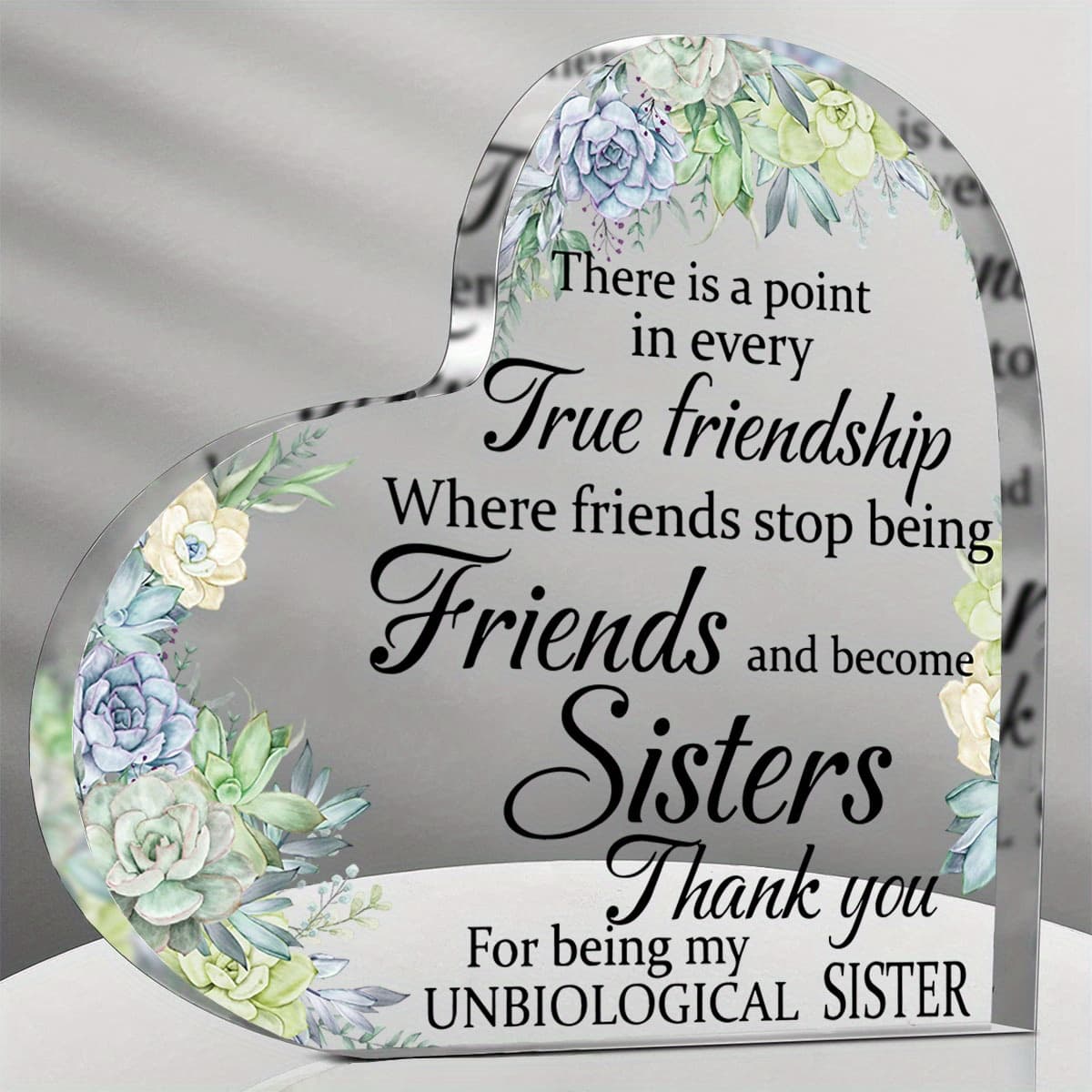 TEMU [2d Flat] [2d Flat] 1pc Heart-shaped Acrylic Plaque - Perfect Gift For , , Unbiological Sisters - Sunflower - Ideal For Christmas, Birthdays, Memorials, And Home Decor