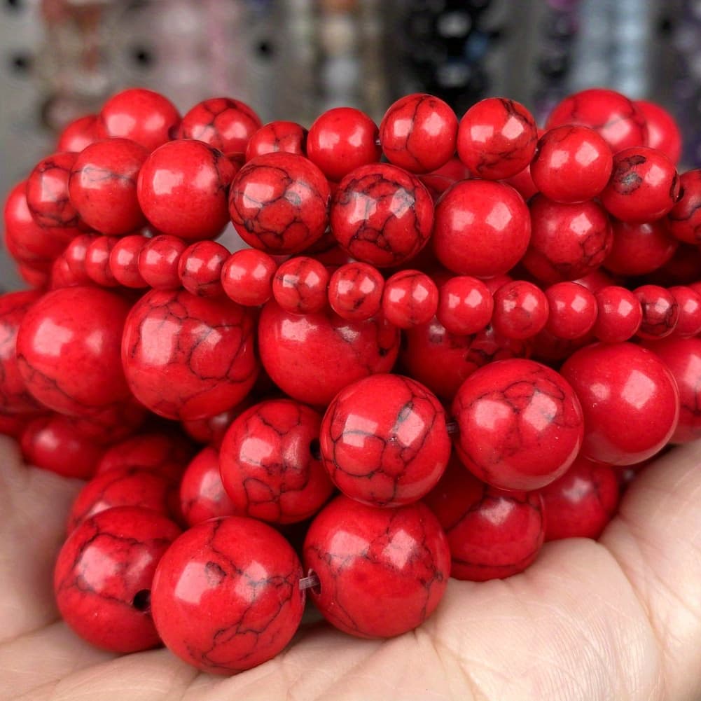 TEMU 4/6/8/10/12mm Red Howlite Turquoises Round Loose Beads For Jewelry Making Bracelet Necklace Fit Charm Beads Christmas Gifts