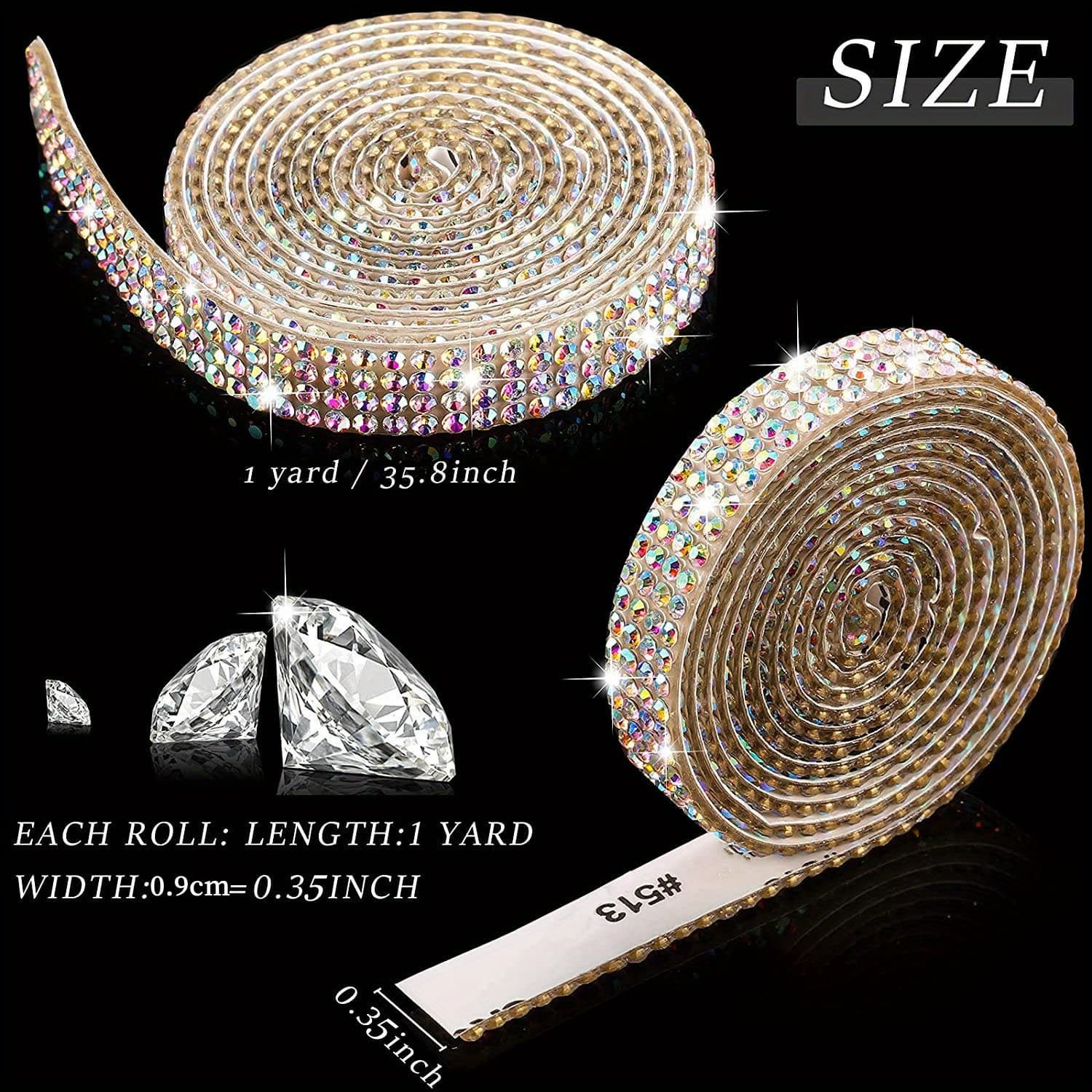 TEMU 3roll Diamond Ribbon Crystal Self Adhesive Ribbon Diamond Sparkling Ribbon Roll Water Diamond Ribbon Diy Crafts Wedding Party Decoration Diy Decorative Stickers (ab Color)