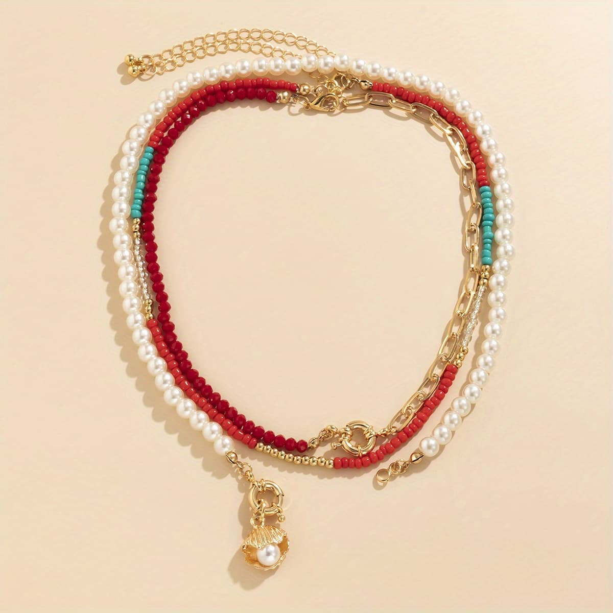 TEMU A Set Of 3 Vintage-style Necklaces Featuring Pearl And Crystal Beads With Metal Pendants