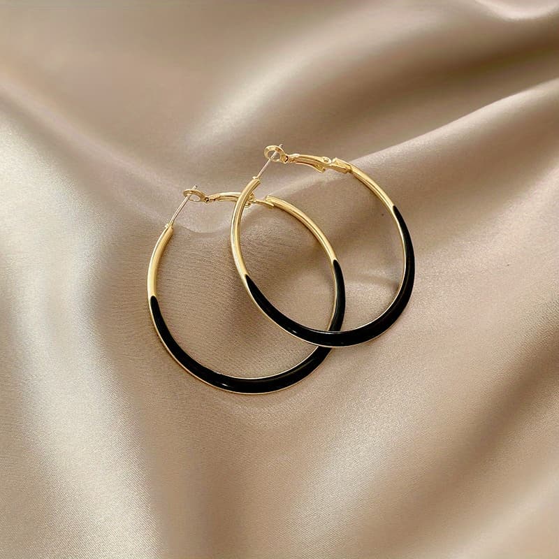 TEMU Women's 14k Golden Plated White Enamel Hoop Earrings, Large Lightweight Dangle Earrings, Hypoallergenic Drop Earrings, Fashionable Everyday Jewelry, Exquisite Gift For Her