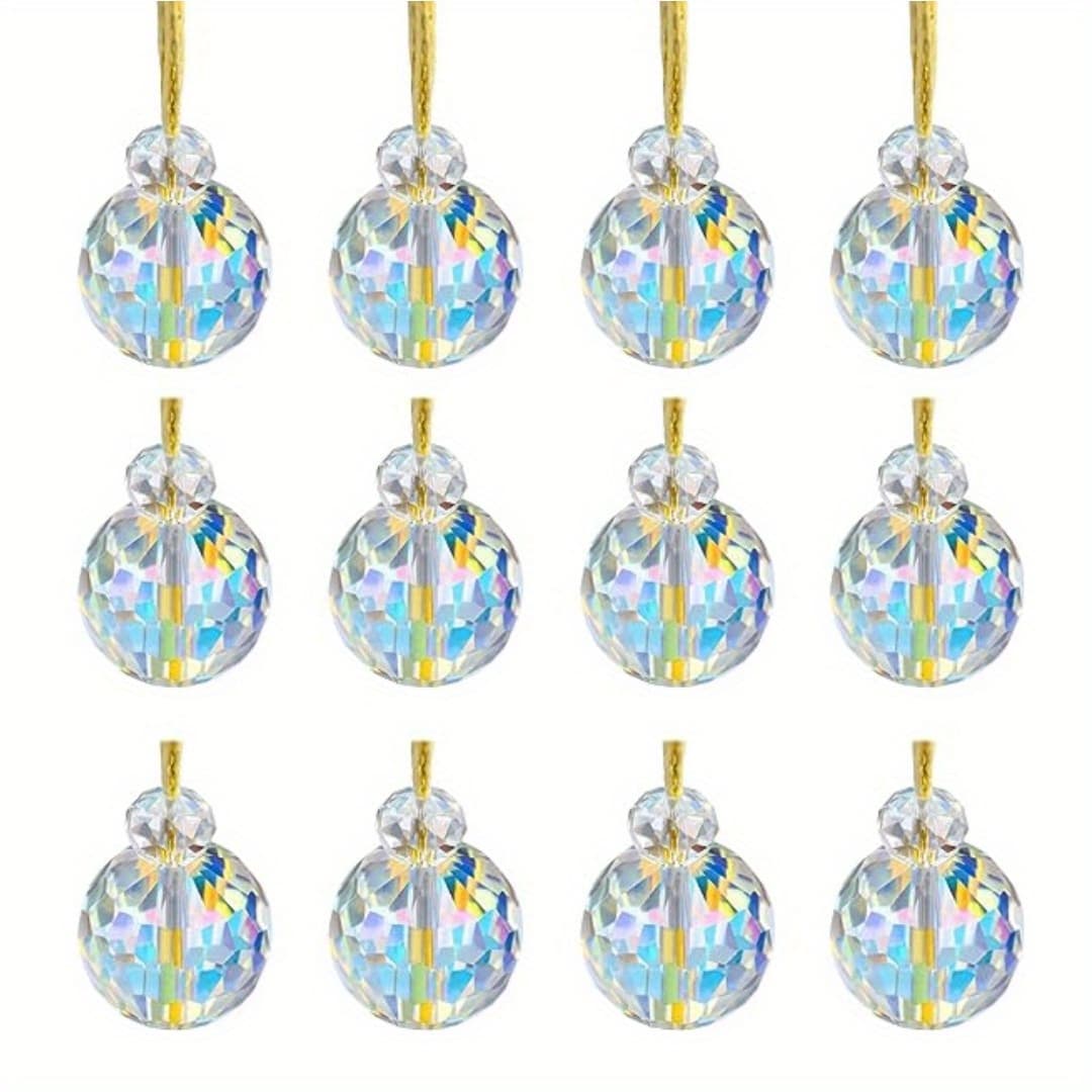 TEMU 12-piece Crystal Glass Christmas Ball Ornaments, 2.23cm Mini Prism Ball Christmas Tree Decorations, Hanging Crystal Decor For Christmas, Weddings, Parties, And Home Decor